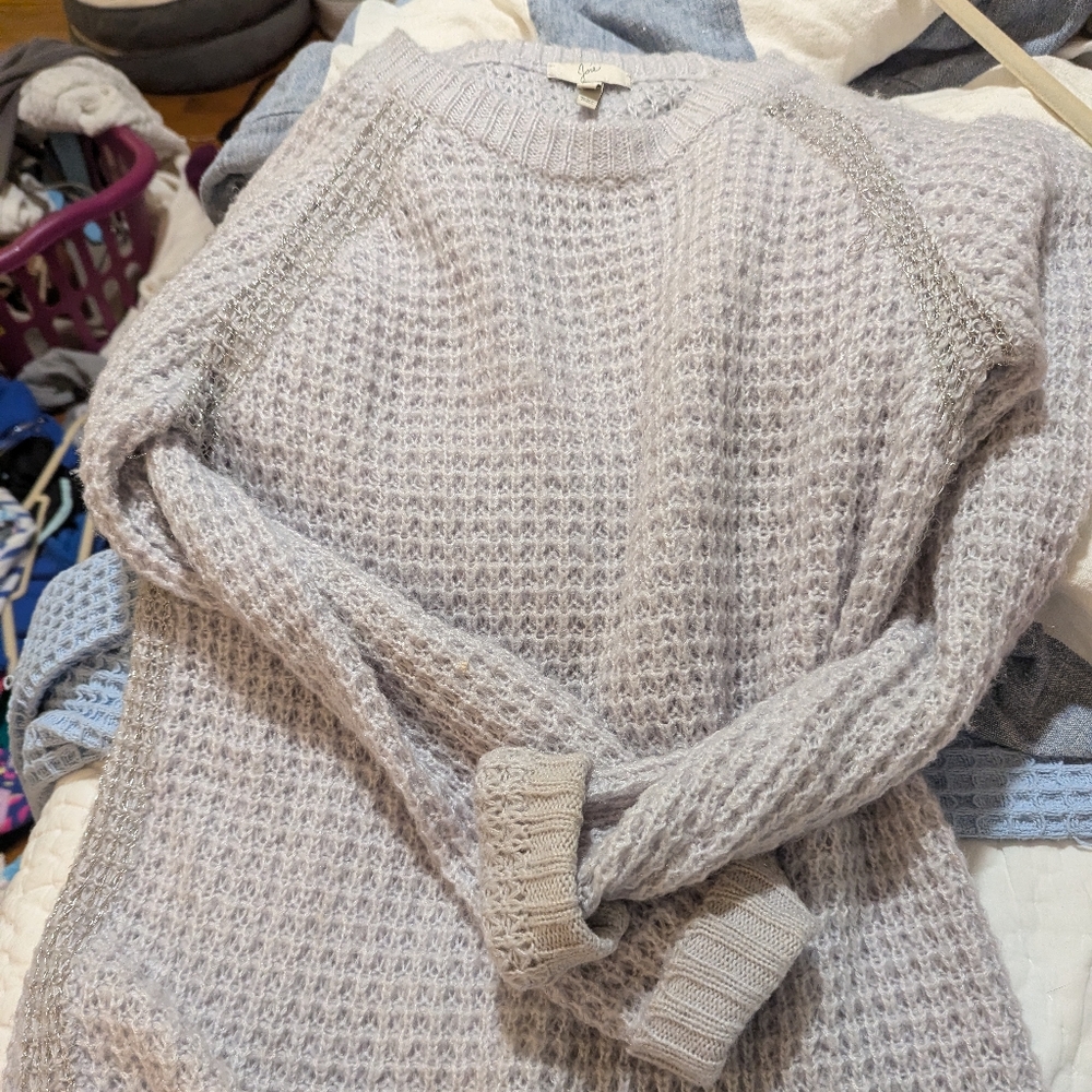 Joie open weave grey and silver metallic sweater size xs